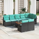 vidaXL Set de canapele pentru grădină 9 pcs Negru și Turcoaz poliratan 3356016