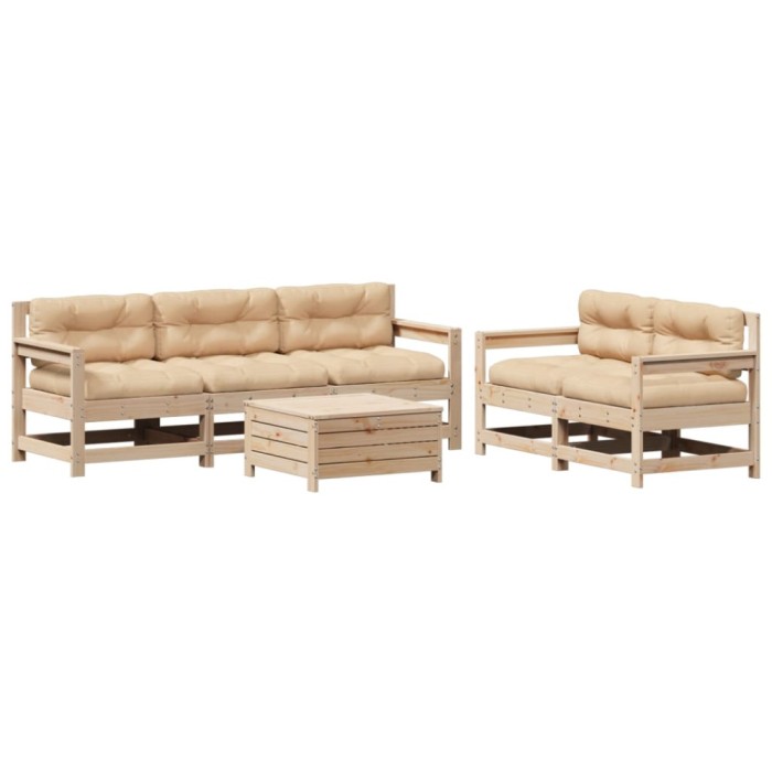 Set mobilier de gradina cu perne, 6 piese, lemn masiv de pin