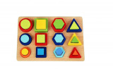 Puzzle incastru 3D 12 Forme Geometrice, 24 piese, Lemn, Oem