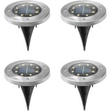 Set 4 Lampi Solare Gradina Disk Lights, 8 LED, Impermeabile IP65, Otel Inoxidabil, Alb Rece