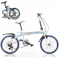 Bicicleta Pliabila cu Roti 20 Inch U8 Alb cu Albastru foto