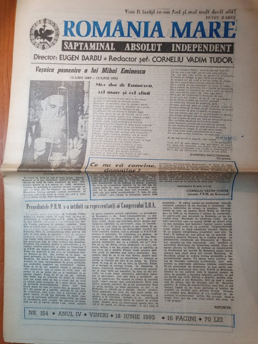 ziarul romania mare 18 iunie 1993