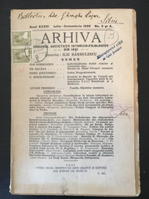 Arhiva - Organul Societatii Istorico-Filologice Anul XXXVI Iulie-Octombrie 1929 No. 3 si 4 foto