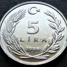 Moneda 5 LIRE - TURCIA, anul 1986 * cod 801 = UNC