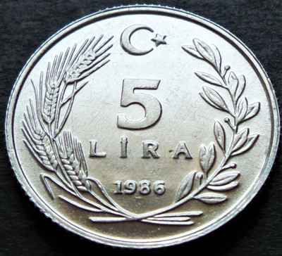 Moneda 5 LIRE - TURCIA, anul 1986 * cod 801 = UNC foto