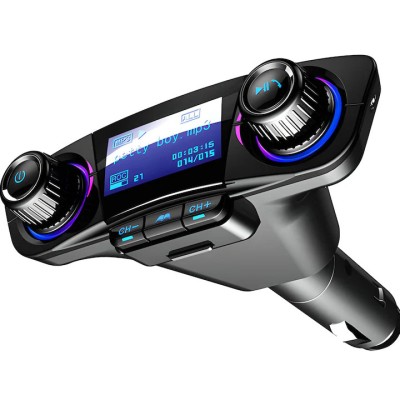 Modulator FM Bluetooth 5.0 EDR A2DP, AUX, microSD, 2xUSB, QuickCharge, LCD 1,3&amp;quot;, microSD, Voltmetru, Negru foto
