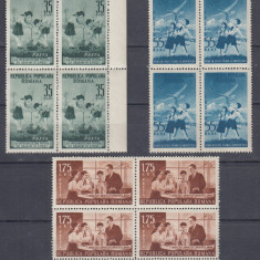 ROMANIA 1953 LP 343 PIONIERI BLOCURI DE 4 TIMBRE MNH