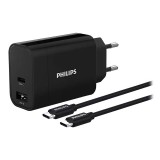 Incarcator de retea Philips, 30 W, 2 x USB, Negru