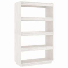 Bibliotecă/Separator cameră alb 80x35x135 cm, lemn masiv de pin