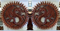 Set de 2 superbe aplice de perete din lemn masiv de suar sculptate manual