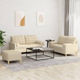 VidaXL Set de canapele cu perne, 3 piese, crem, textil