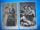 HOPCT 1636 CUPLU-ROMANTICA-FRANTA--LOT 2 CARTI POSTALE VECHI-CIRCULATE