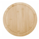 Cumpara ieftin Platou rotund Pufo din lemn de bambus pentru servire alimente, aperitive, dulciuri, pizza, 28 cm, maro