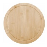 Platou rotund Pufo din lemn de bambus pentru servire alimente, aperitive, dulciuri, pizza, 28 cm, maro