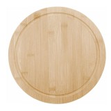 Cumpara ieftin Platou rotund Pufo din lemn de bambus pentru servire alimente, aperitive, dulciuri, pizza, 28 cm, maro