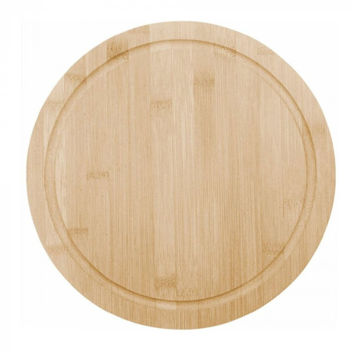 Platou Pufo rotund din lemn de bambus pentru servire alimente, aperitive, dulciuri, pizza, 30 cm, maro