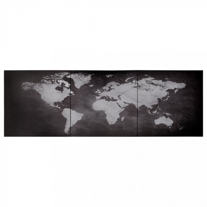 Set Tablouri Din P&acirc;nză Harta Lumii Negru 120 x 40 cm 289242