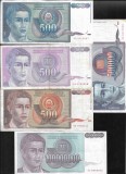 Set Iugoslavia 3 x 500 + 500000 + 100000000 dinari dinara, Europa