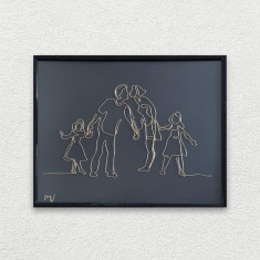 Parinti de fete, tablou din sarma placata cu aur, 22×31 cm