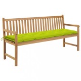 vidaXL Bancă de grădină cu pernă verde deschis, 175 cm, lemn masiv tec 3062810