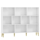 HOMCOM Bibliotecă cu 10 Cuburi, 3 Polițe, Picioare din Lemn Masiv, Alb cu Efect de Lemn, Albă | Aosom Romania