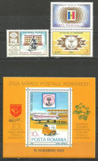 Romania 1983 - ZIUA MARCII POSTALE, serie cu vinieta si colita MNH, AK8 foto