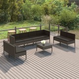 vidaXL Set mobilier de grădină cu perne, 9 piese, gri, poliratan 3094362