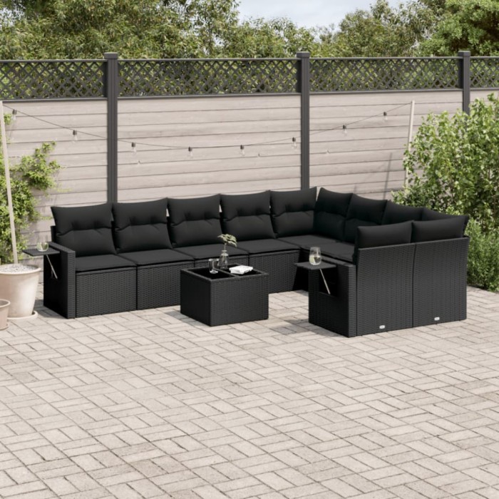 vidaXL Set canapele de grădină cu perne, 10 piese, negru, poliratan 3252982