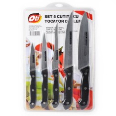 Set 5 Cutite si Tocator OTI, Lemn si Inox, Seturi Cutite Inox, Set Cutite de Inox, Cutite de Inox, Set Cutite Inox si Tocator din Lemn, Set Cutite si foto