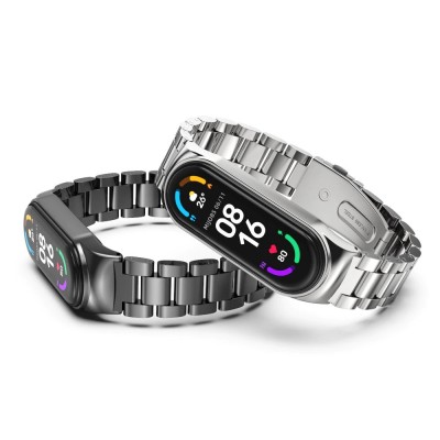 Curea metalica bratara fitness Xiaomi Mi Band 5, negru / argintiu foto