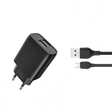 INCARCATOR RETEA USB CU CABLU DE DATE USB TYPE-C, XO-L57, 2 X USB, 2.4A, NEGRU, BLISTER foto
