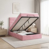 Cumpara ieftin Pat ottoman cu saltea cu headboard Roz 120 x 190 cm Catifea