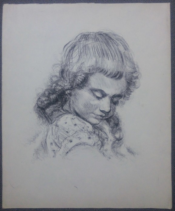 Portret de copil// litografie originala, de autor