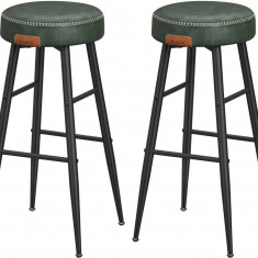 Set 2 scaune de bar Ekho, Vasagle, 51.6 x 51.6 x 75 cm, otel/piele ecologica, verde