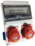 Tablou echipat cu 10 module 1 priza 5 poli 16A 1 priza 5 poli 32A si 2 prize monofazice 16A industrial IP44 organizare de santier