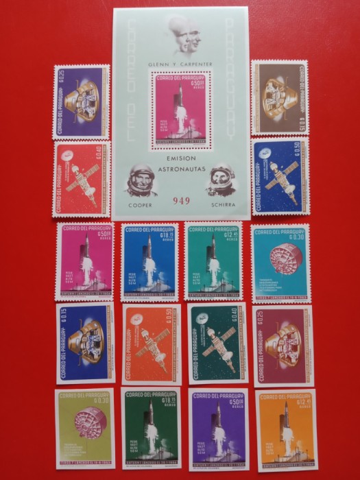 PARAGUAY, SPACE - COLIȚĂ + SERIE COMPLETĂ PERF./IMPERF. MNH