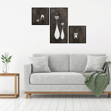 Decoratiune de perete, Cat Family Set, Placaj, 30 x 30 cm, 2 piese, Alb/Negru, Skyler
