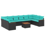 Cumpara ieftin Set canapele de gradina cu 11 piese si perne, poliratan negru