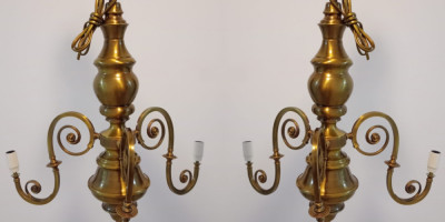 Set de 2 foarte frumoase candelabre vechi din bronz cu 3 brațe foto