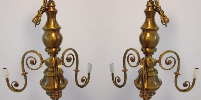Set de 2 foarte frumoase candelabre vechi din bronz cu 3 brațe
