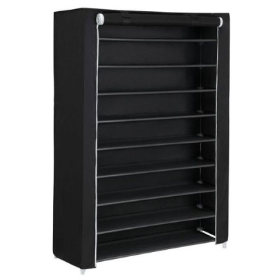 Organizator pentru Pantofi cu 9 Rafturi, Material Textil si Tuburi Metalice, 100 x 28 x 162 cm, Negru foto