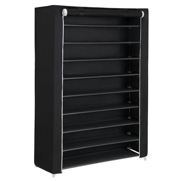 Organizator pentru Pantofi cu 9 Rafturi, Material Textil si Tuburi Metalice, 100 x 28 x 162 cm, Negru