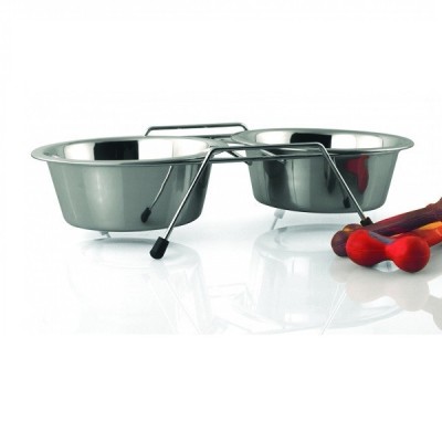 Suport inox cu 2 castroane x 0,40 litri foto