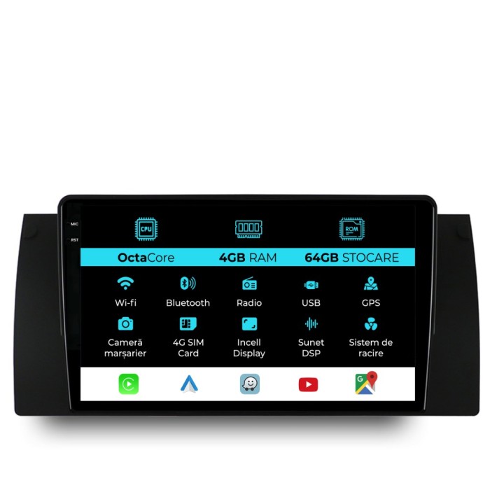 Navigatie Dedicata BMW Seria5 E39 X5 E53 (1995-2003), Incell 9Inch, 4Gb Ram, 64Gb Stocare, Carplay
