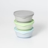 Set 3 boluri cu capac hrana bebelusi miniware, 100% din materiale naturale biodegradabile, aqua+grey+keylime