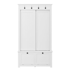 Dulap de hol cu uși glisante și compartiment pentru pantofi integrat, sistem de depozitare multifuncțional cu c&acirc;rlige, 100x50x180 cm, Alb