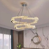 Lustra LED suspendata cu telecomanda si cristal MIA LATIFAH, 70W, 2 Cercuri, lumina Rece/Calda/Neutra, Dimabila, Crom Lucios