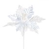 Floare Artificială Crăciun, Catifelată Dantelată, Glitter, Alb, 21 cm, Oem
