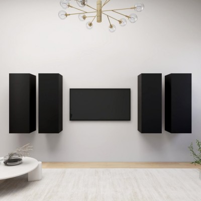 vidaXL Comode TV, 4 buc., negru, 30,5x30x90 cm, PAL foto