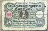 BNKSTR03DE Bancnotă Veche Germania 1 Mark 1920 (Darlehnskassenschein), Perioada Interbelică, Republica Weimar, Numismatică